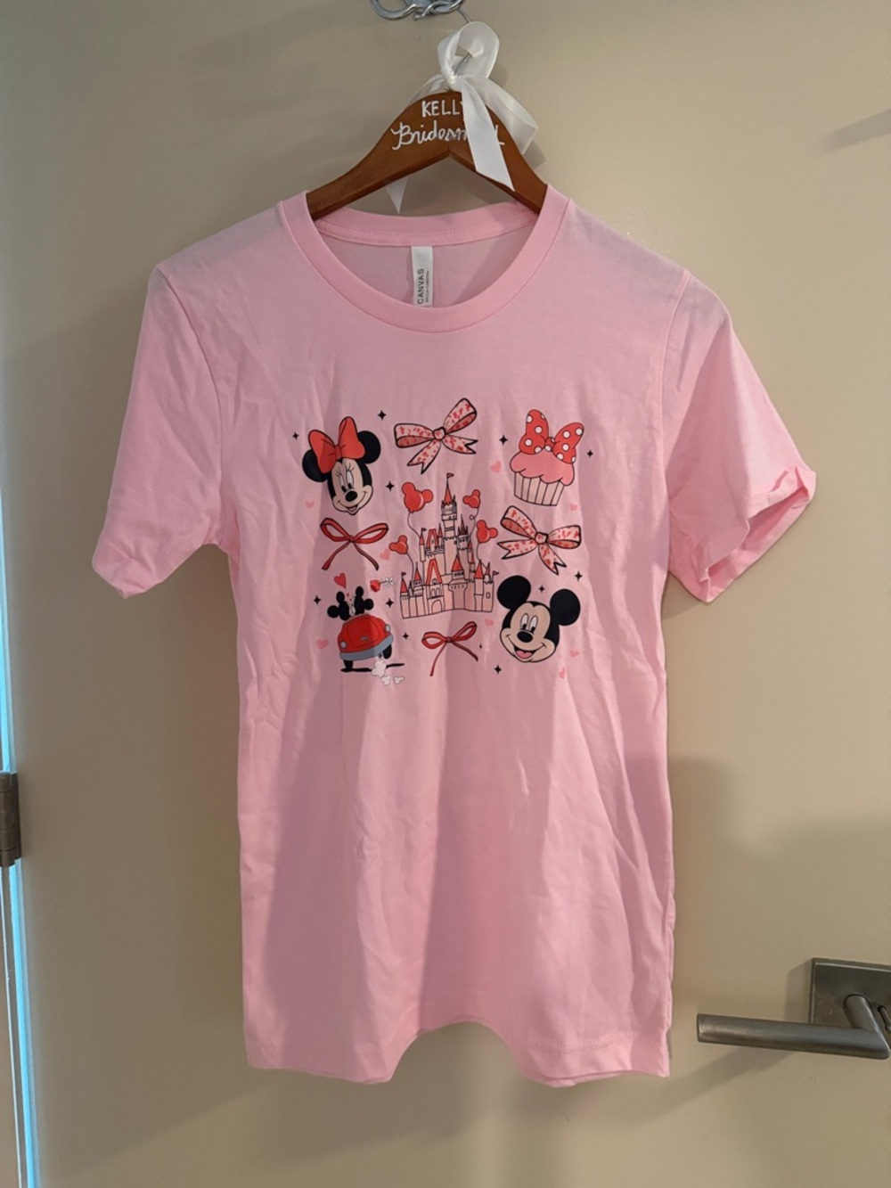💛5 for $50 Disney Pink Minnie & Mickey Graphic Tee with Castle and Bows